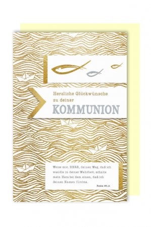 Karte: Kommunion Gold Fisch