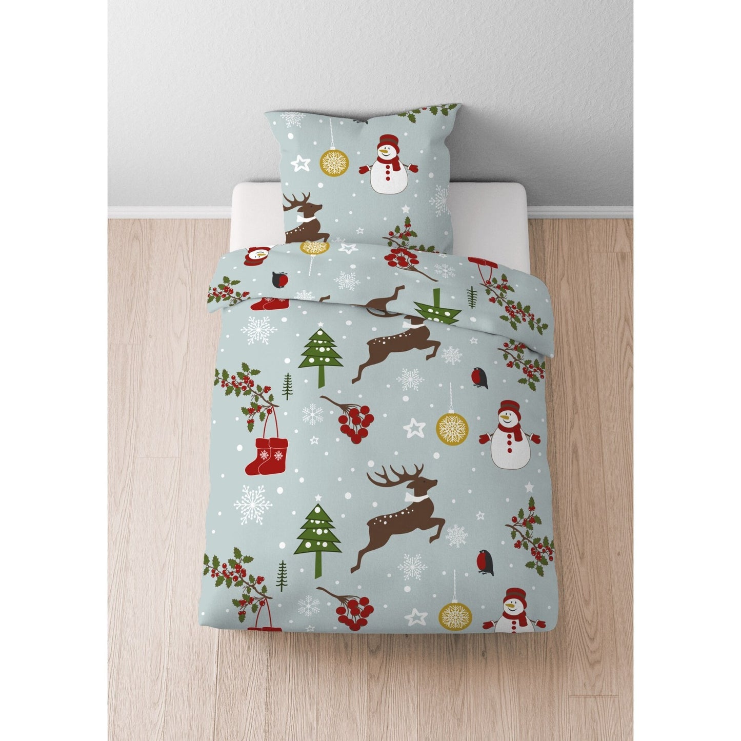Biber Bettwäsche: Schneemann und Rehntier