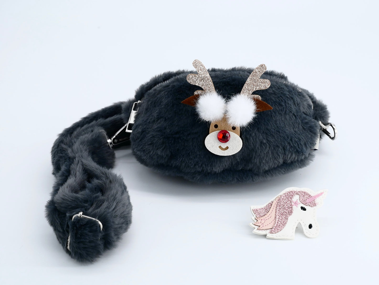 Plüsch Bauchtasche: grau, Rentier/Einhorn