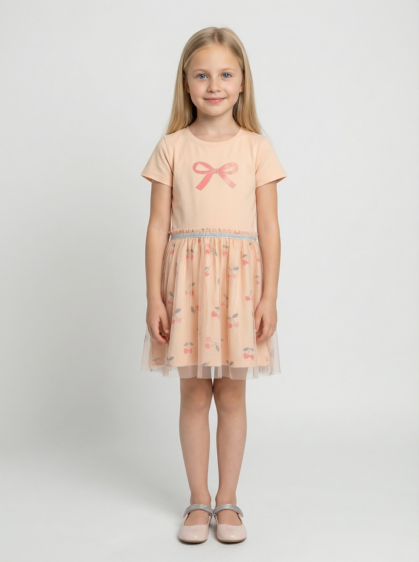 Kleid mit Tüll: Lachs,Schleife