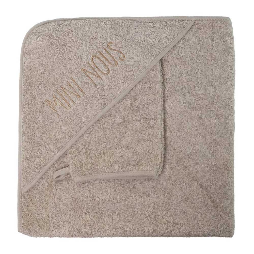 Kapuzenhandtuch und Waschlappen: beige