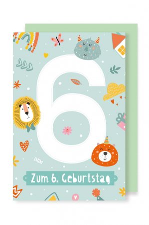 Karte: Geburtstag 6 Tiere