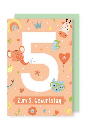Karte: Geburtstag 5 Tiere