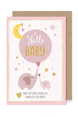 Karte: Hallo Baby rosa