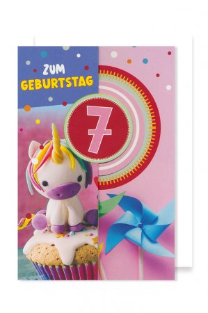 Karte: Geburtstag 7 Einhorn