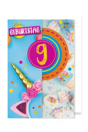 Karte: Geburtstag 9 Einhorn