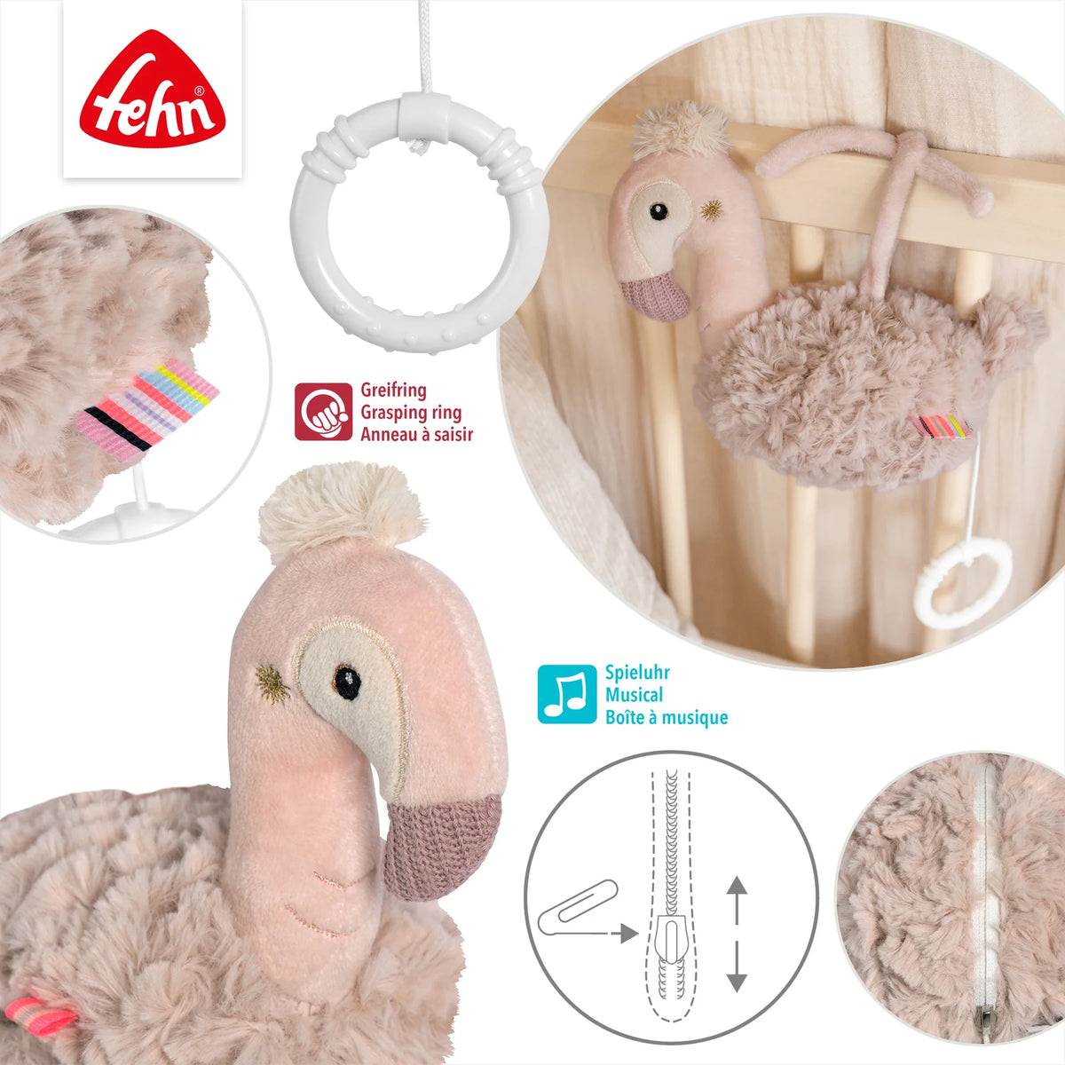 Fehn Spieluhr rund: Flamingo