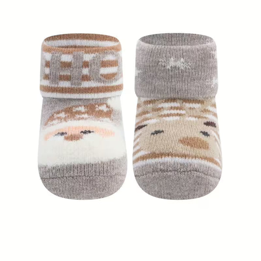 Babysocken 2 Paar: beige,Nikolaus,Rentier