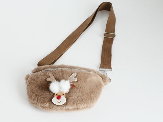 Bauchtasche Plüsch: hellbraun, Rentier