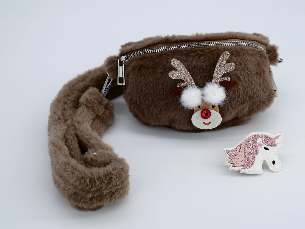 Bauchtasche Plüsch: dunkelbraun, Rentier