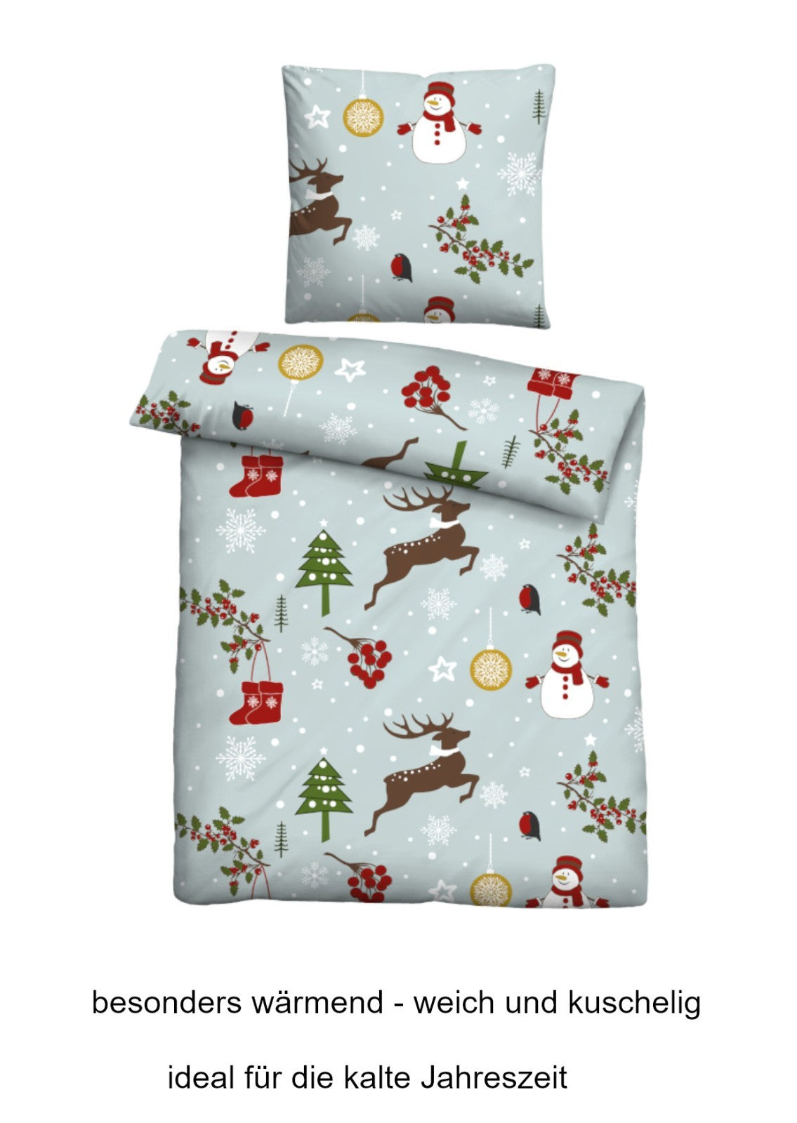 Biber Bettwäsche: Schneemann und Rehntier