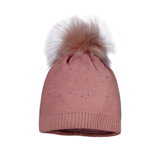 Mütze mit Pompon rosa,glitzer