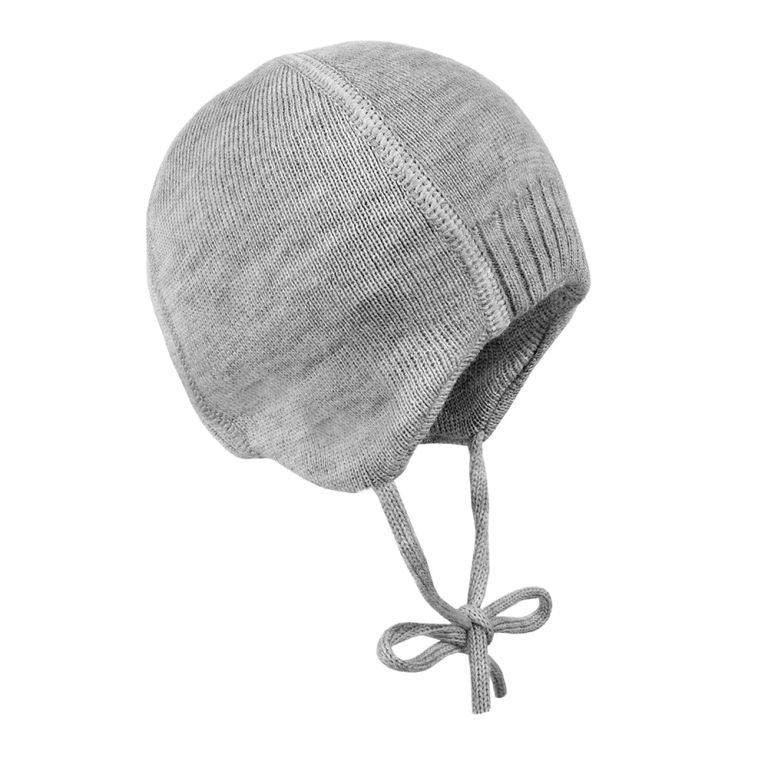 Baby Strickmütze zum binden grau