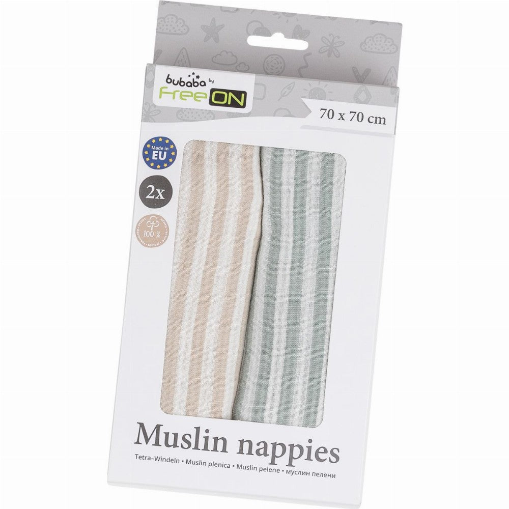Musselintücher 2 Stück: grün,beige 70x70