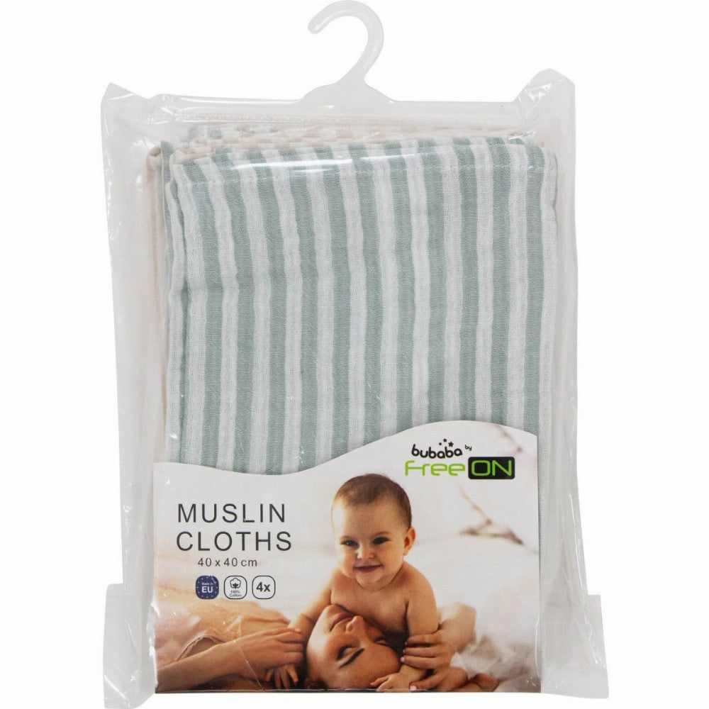 Musselintücher 4 Stück: grün,beige 40x40