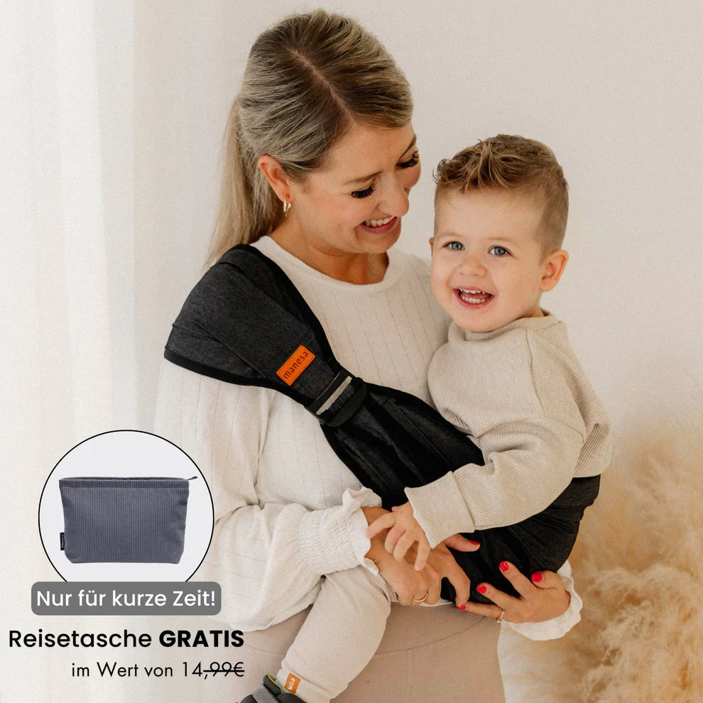 Ergonomische Kindertrage inkl. Reisetasche: schwarz