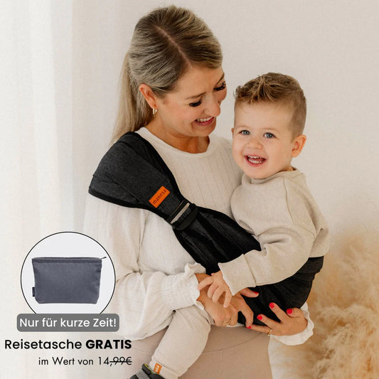 Ergonomische Kindertrage inkl. Reisetasche: schwarz