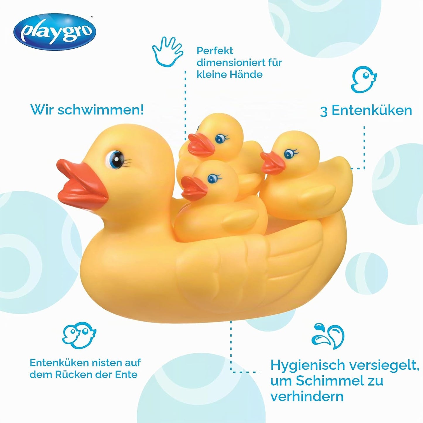 Badeente mit 3 kleine Enten