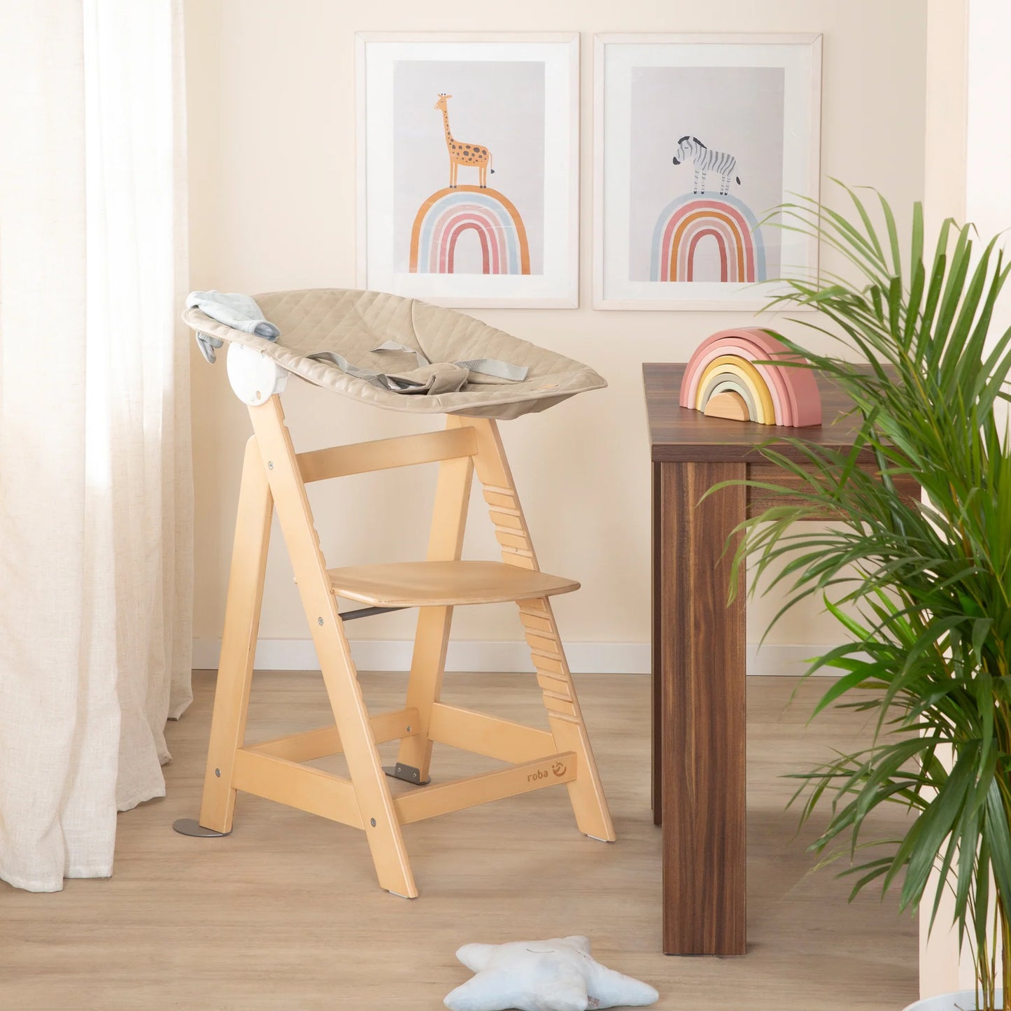 Hochstuhl 2 in 1: Holz,braun/beige