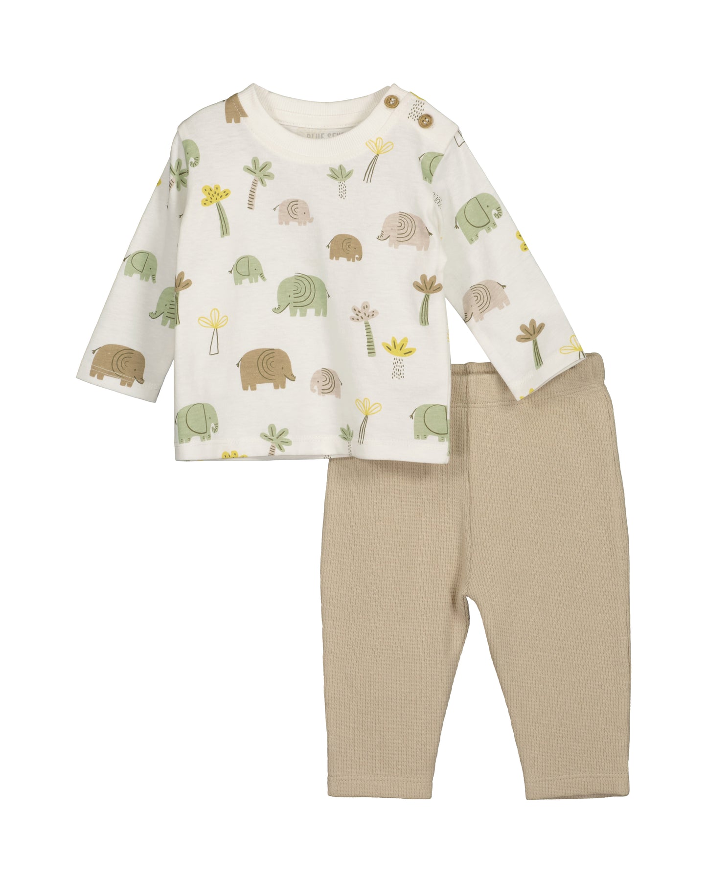 Set: Langarmshirt und Hose: weiß,braun, Elefanten