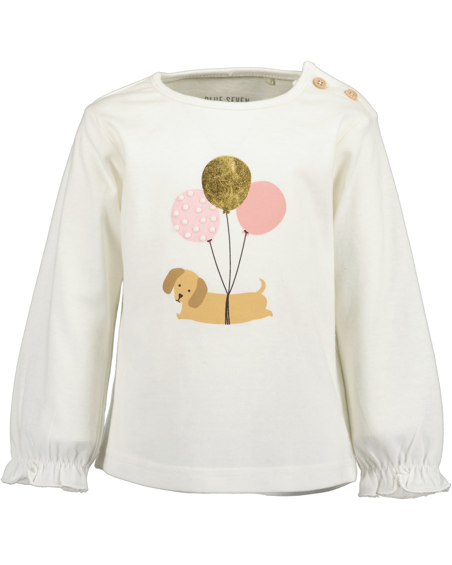 Langarmshirt: weiß, Hund, Luftballons