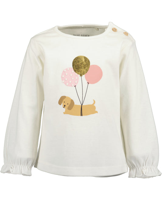 Langarmshirt: weiß, Hund, Luftballons