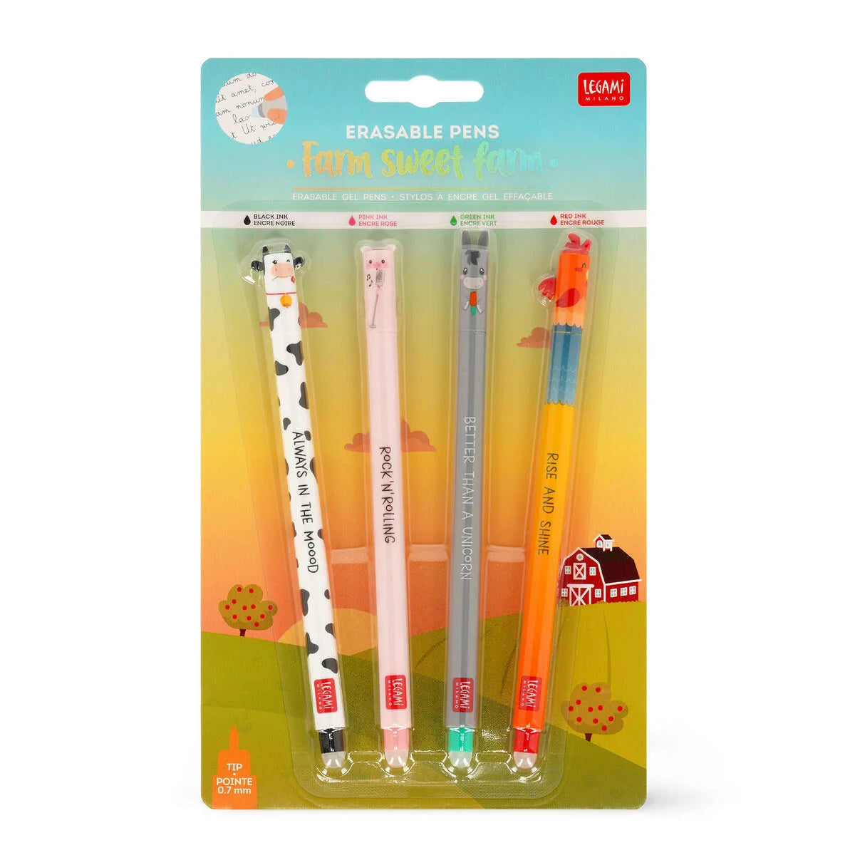 Set mit 4 Löschbaren Stiften: Bauernhof