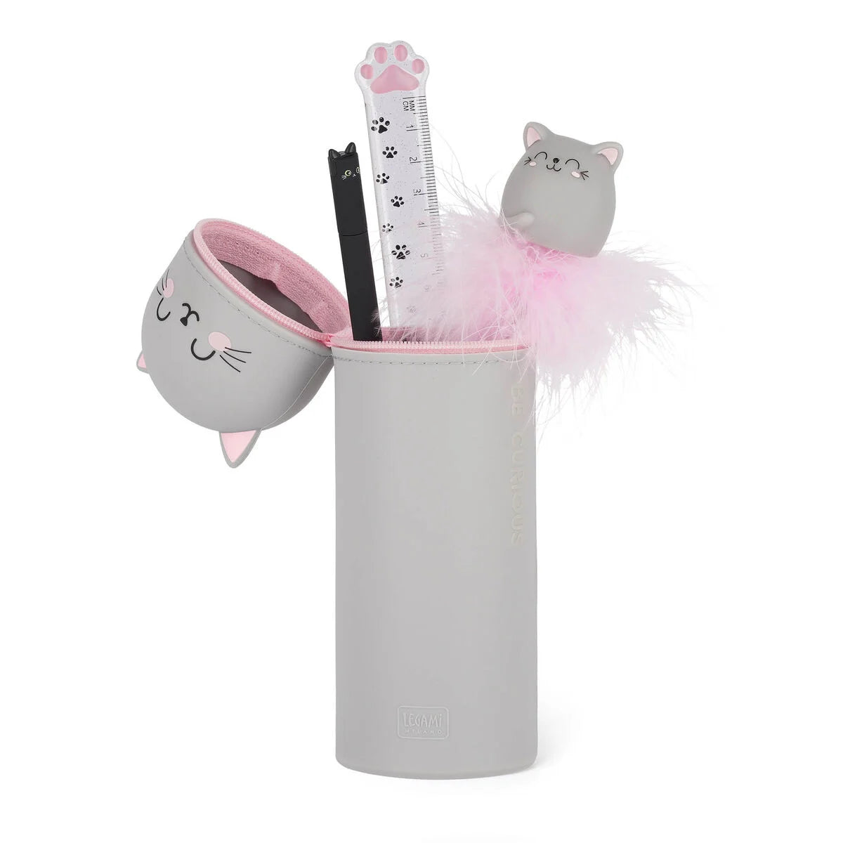 2-in-1-Federmäppchen aus Silikon: Katze