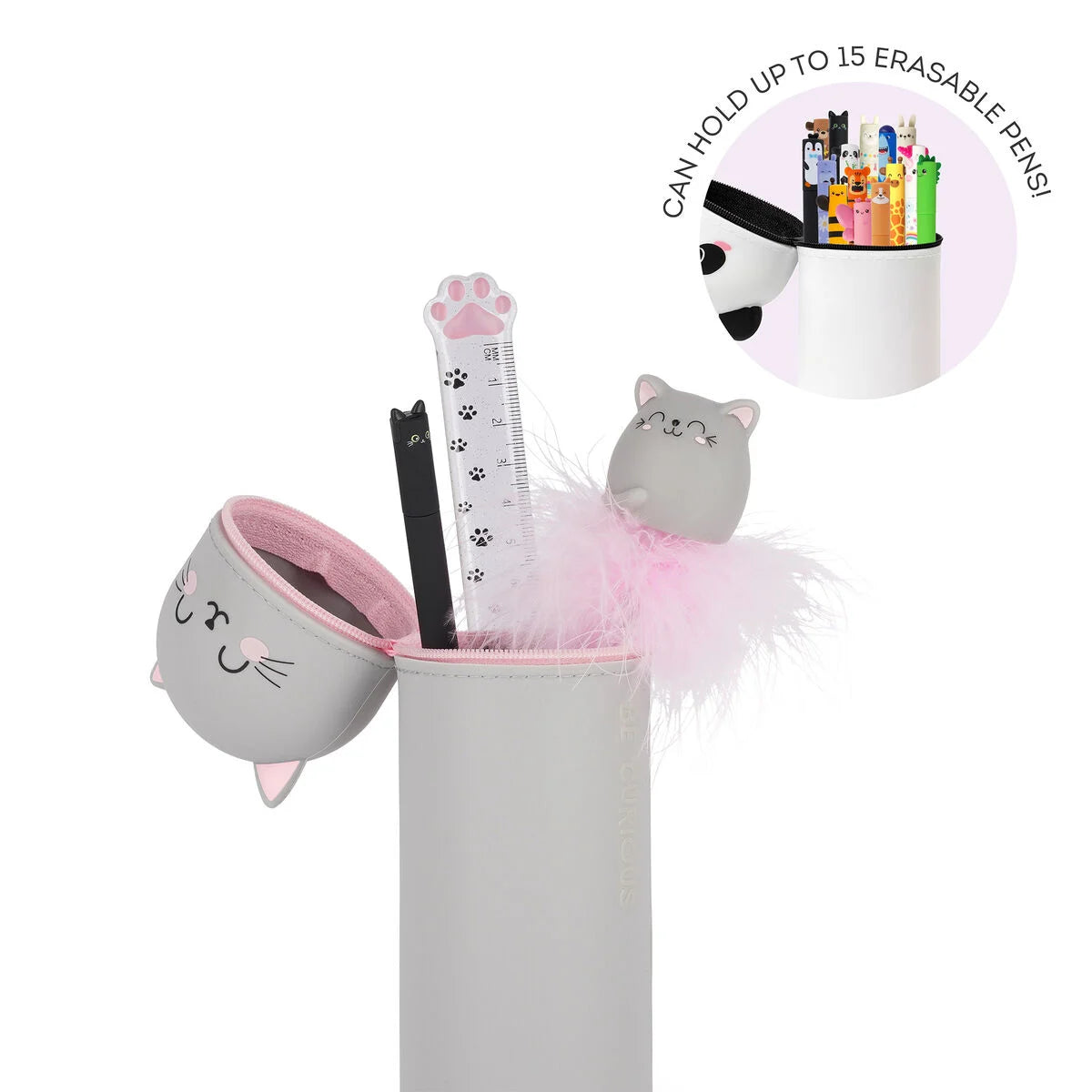 2-in-1-Federmäppchen aus Silikon: Katze