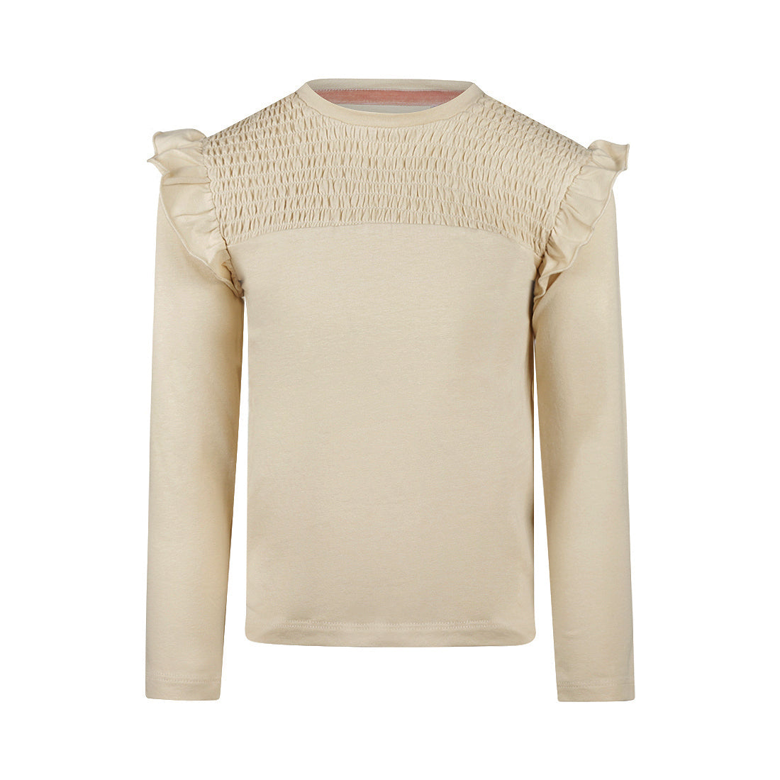 Langarmshirt cremefarben mit Smok-Rüschen