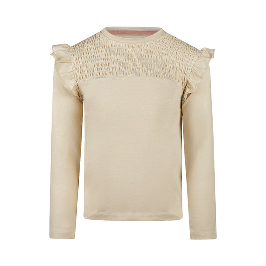 Langarmshirt cremefarben mit Smok-Rüschen