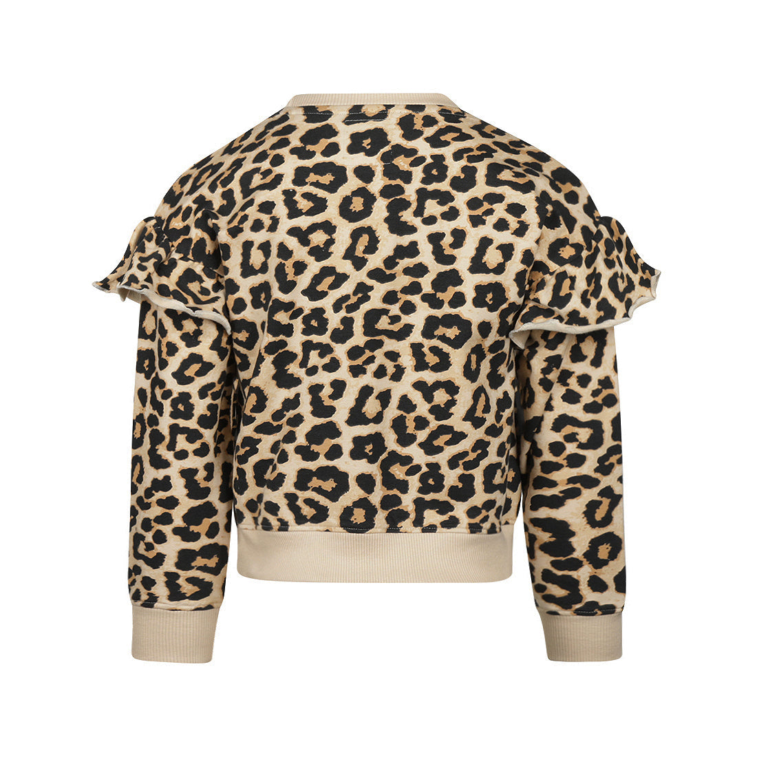 Pullover, cremefarben, mit Leopardenmuster und Rüschen