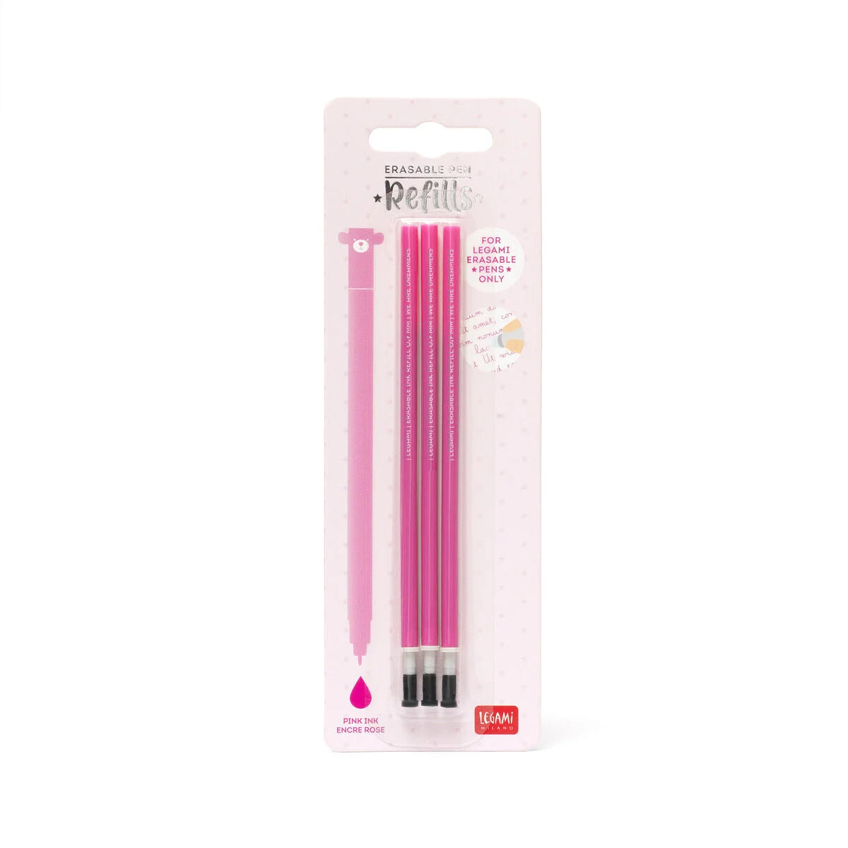 Set mit 3 Nachfüllminen für löschbare Stifte: rosa