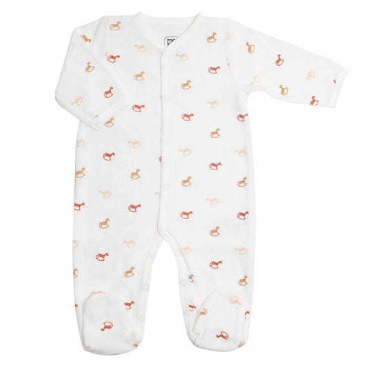 Strampler: weiß,Schaukelpferd