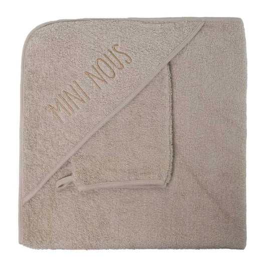 Kapuzenhandtuch und Waschlappen: beige