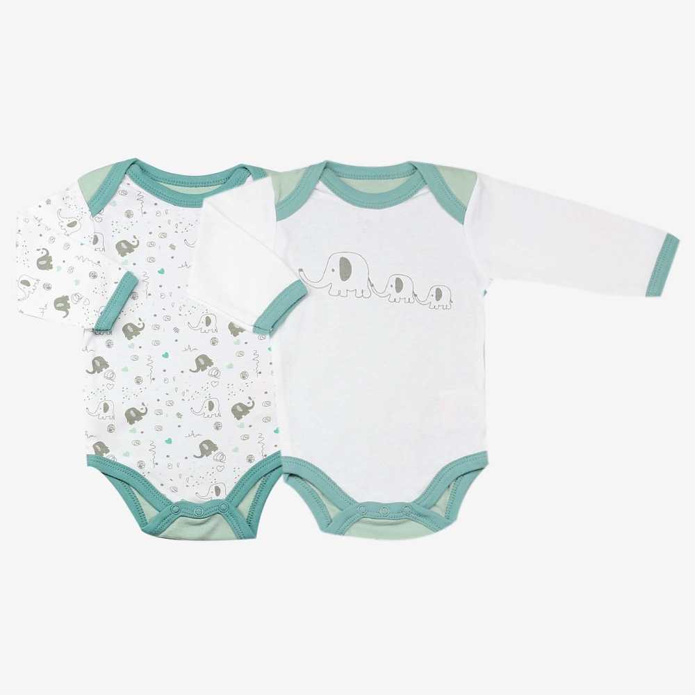 2 Body mit Langen Armen: weiß,blau,Elefanten