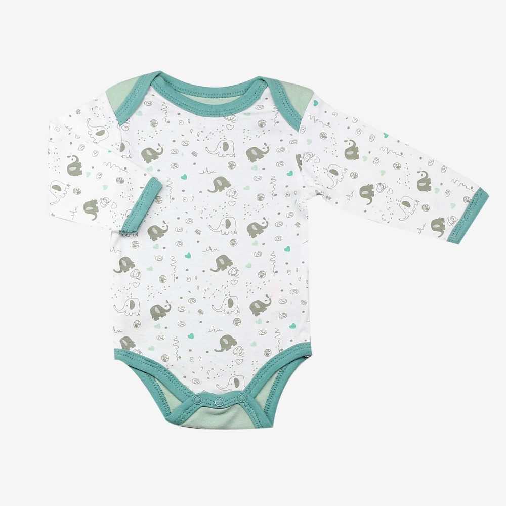 2 Body mit Langen Armen: weiß,blau,Elefanten