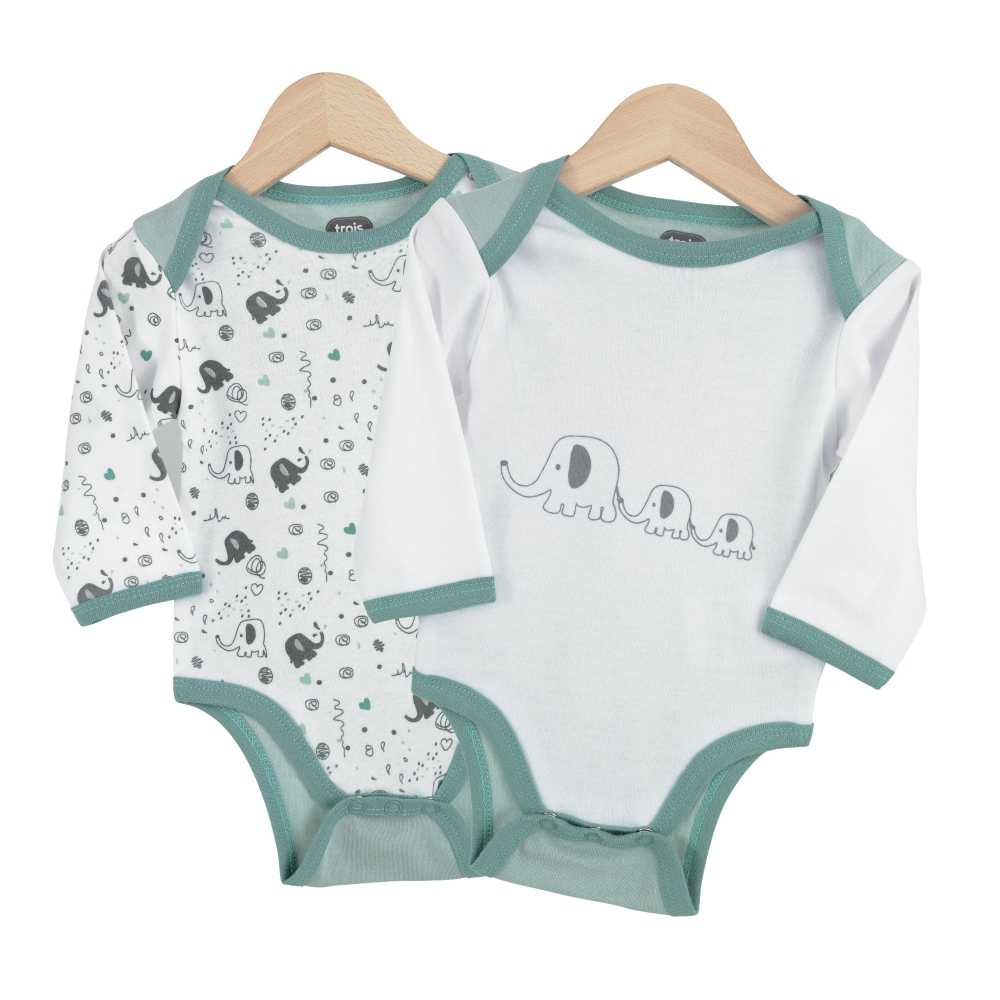 2 Body mit Langen Armen: weiß,blau,Elefanten