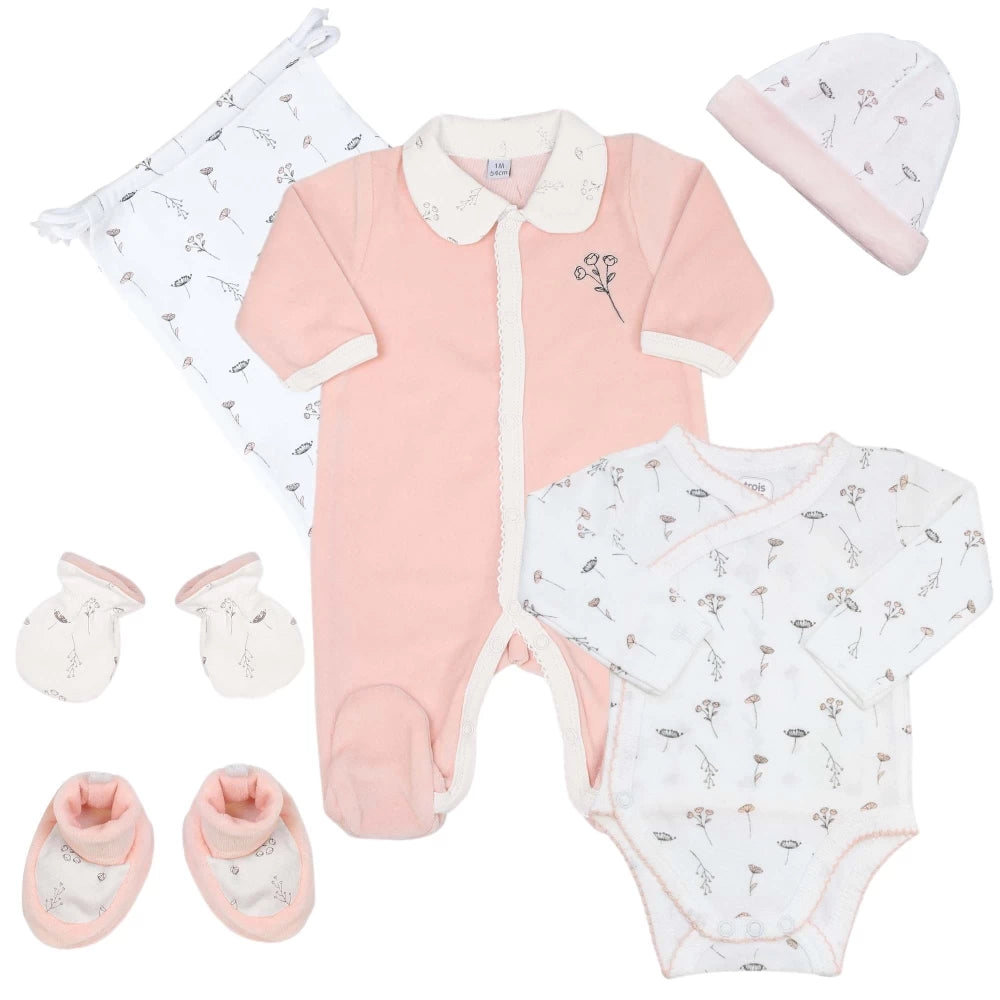 Set: Strampler, Body, Mütze, Handschuhe,Schuhe, Beutel: Gr 56 rosa